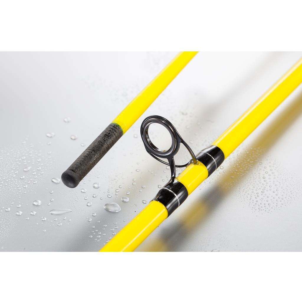 JENZI Continuum Spinnrute mit gelbem Fiberglasblank, EVA-Griff und stabilen Ringen