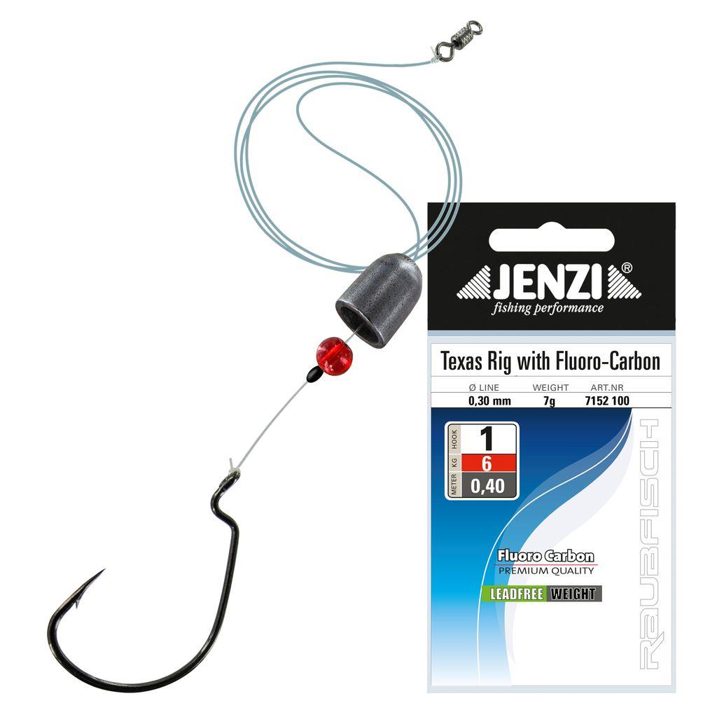 Texas Rig Vorfach mit Offset-Haken, Glasperle und Gewicht auf Fluorocarbon-Schnur