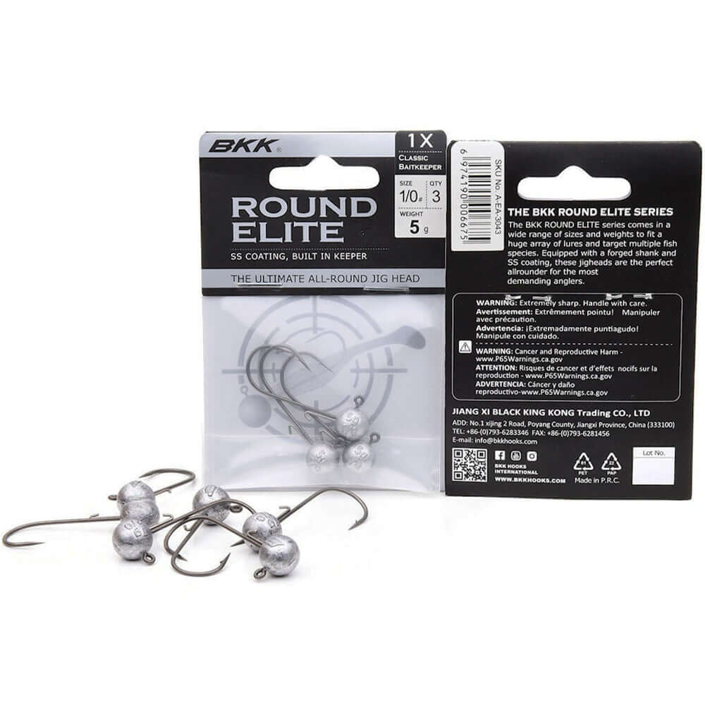 BKK Round Elite Classic Bait Keeper Jig Head – 3er Pack, super scharfe Spitze und integrierter Köderhalter