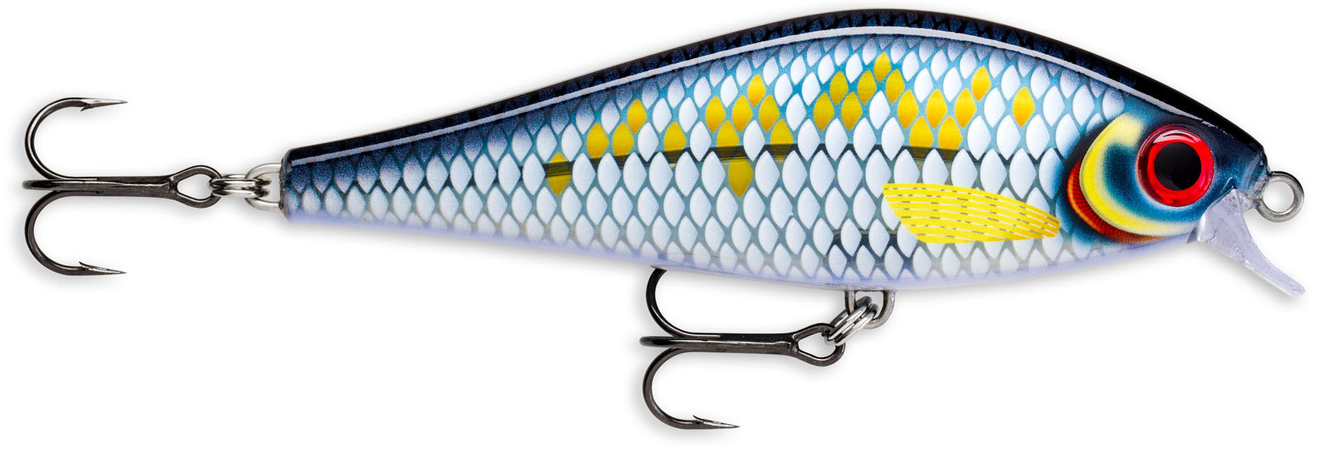 Rapala Super Shadow Rap Hardbait in Farbe SCRB, aggressiver Jerkbait für Großhechte, mit starkem Seitenblitz.