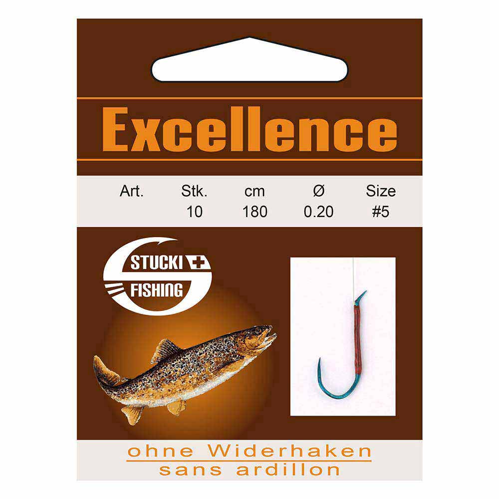 Stucki Fishing Geleimter Haken Excellence ohne Widerhaken mit 1,80 m Vorfach